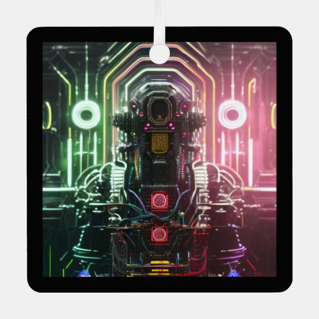 Robot 1 ornement en métal carré (Recto)