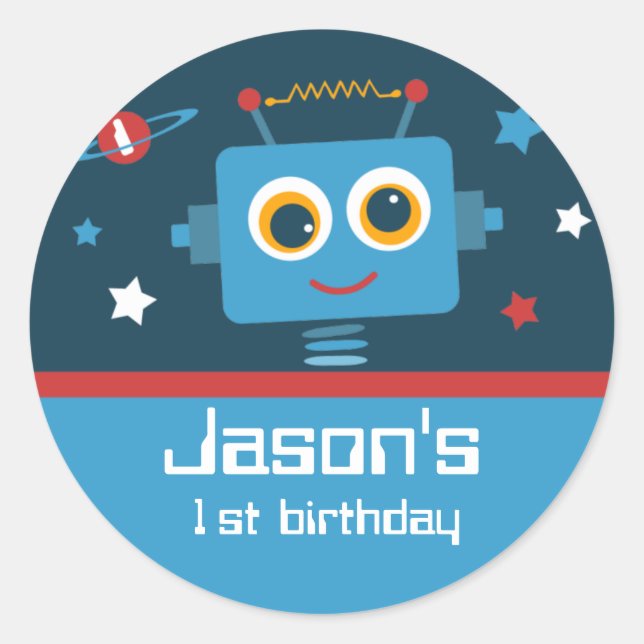 Robot 1er Anniversaire Autocollants personnalisés (Devant)