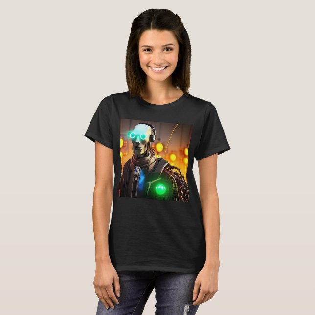 Robot 2 femmes noir T-shirt (Devant entier)