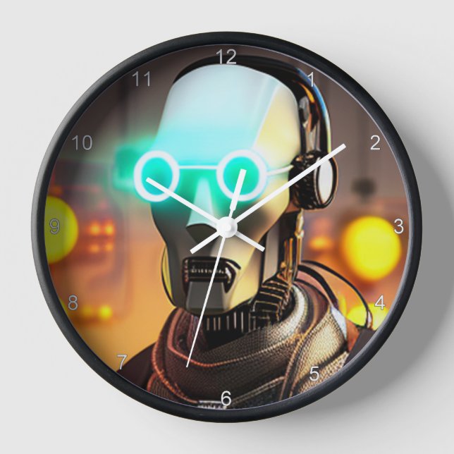 Robot 2 horloge murale noire avec numéros (Recto)