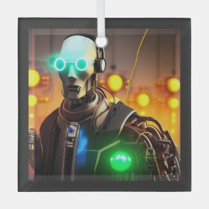 Robot 2 ornement en verre carré
