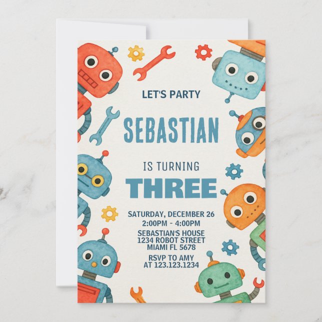 Robot 3ème anniversaire Invitation (Devant)