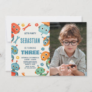 Robot 3ème anniversaire Invitation avec photo