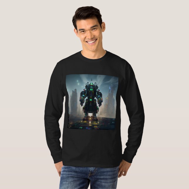 Robot 4 hommes T-shirt noir à manches longues (Devant entier)