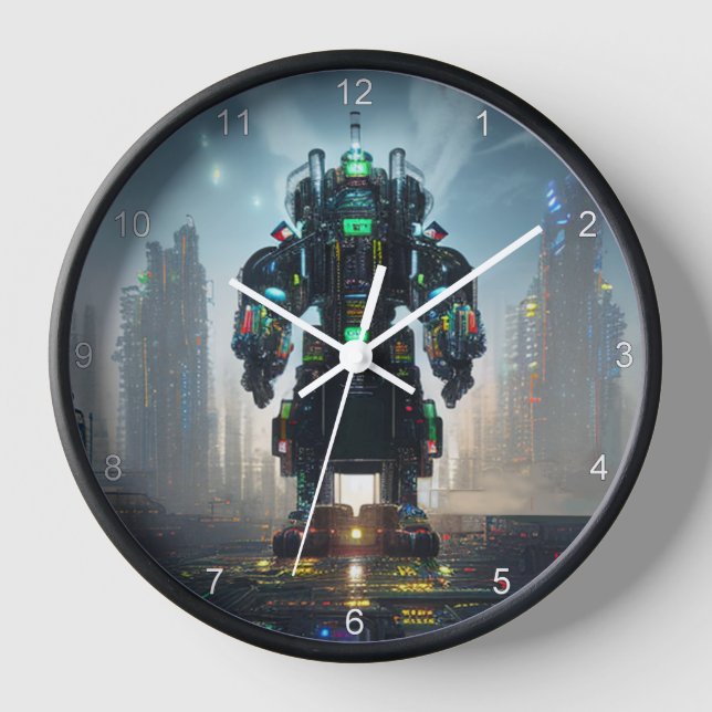Robot 4 horloge murale noire avec chiffres (Recto)