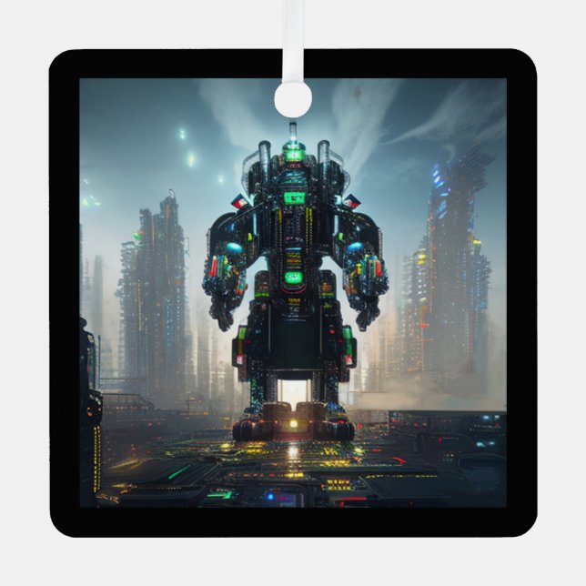 Robot 4 ornement en métal carré (Recto)