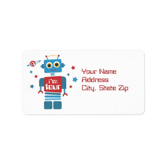 Robot 4e Étiquette d'anniversaire (Devant)