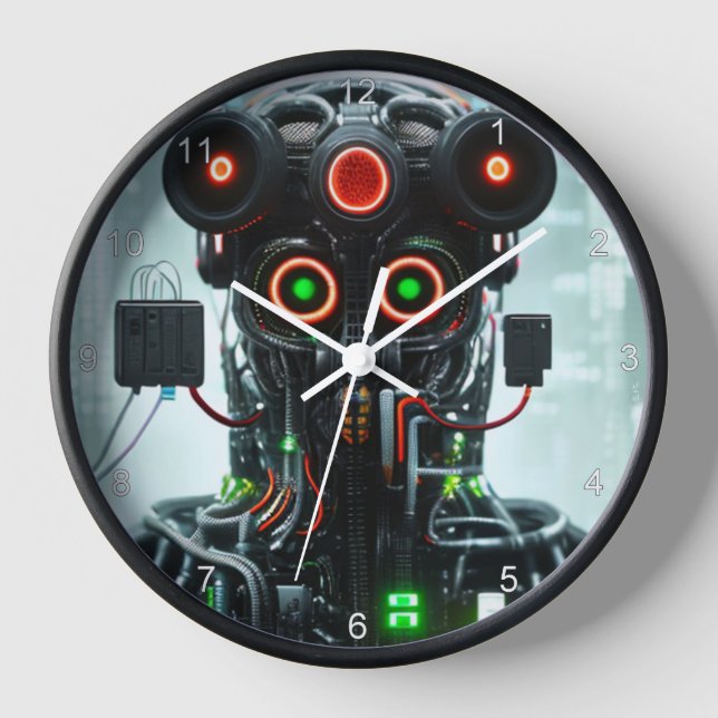 Robot 5 horloge murale noire avec numéros (Recto)