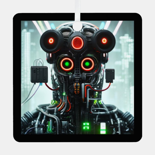 Robot 5 ornement en métal carré (Recto)