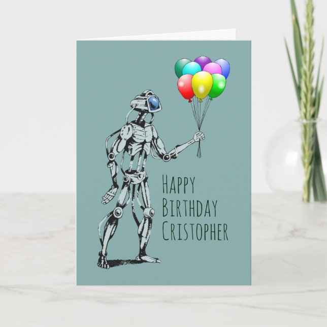 Robot avec ballons Carte d'anniversaire (Devant)