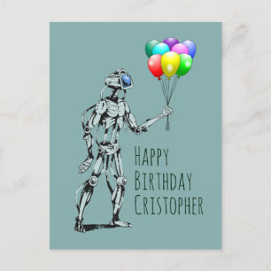 Robot avec ballons Carte postale Anniversaire