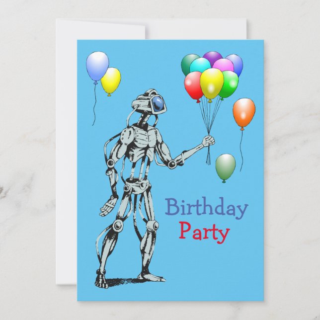 Robot avec ballons Invitation d'anniversaire (Devant)