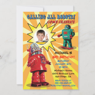Robot Birthday Party Photo Insertion Invitation