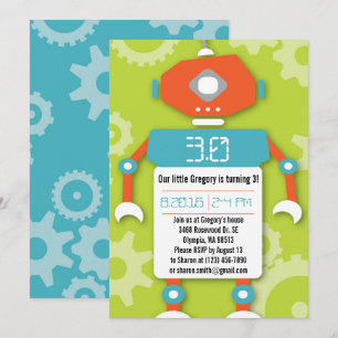 Robot Boy Thème Anniversaire Fête Invitation