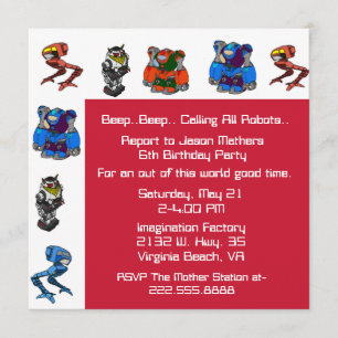 Robot coloré Invitation de fête d'anniversaire