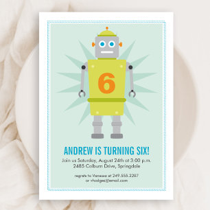 Robot Colorful Kids Green Blue Invitation d'annive