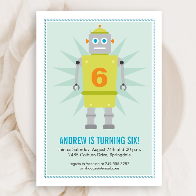 Robot Colorful Kids Green Blue Invitation d'annive (Créateur téléchargé)