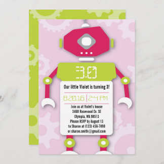 Robot Girl Theme Anniversaire Fête Invitation