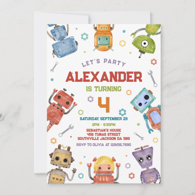 Robot Kids Birthday Invitation (Devant)