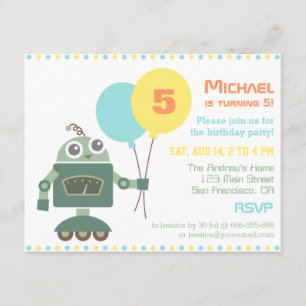 Robot mou avec invitation à la fête d'anniversaire