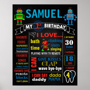 Robots Anniversaire panneau de tableau de craie ga