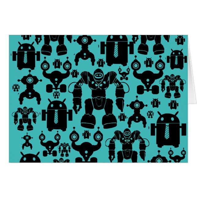 Robots Règle amusant Robot Silhouettes Motif Bleu (Devant Horizontal)