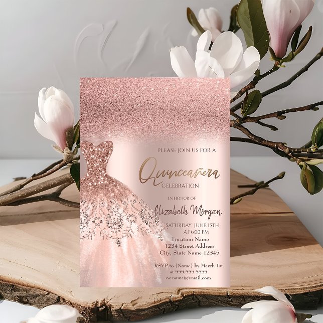 Robuste Invitation Quinceañera Robe Pailletée Or R (Créateur téléchargé)