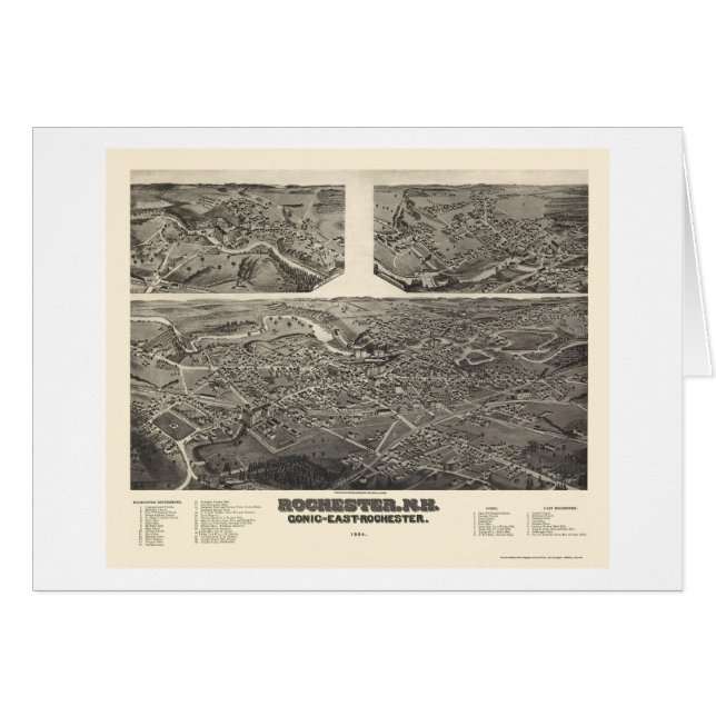 Rochester, carte panoramique de NH - 1884 (Devant horizontal)