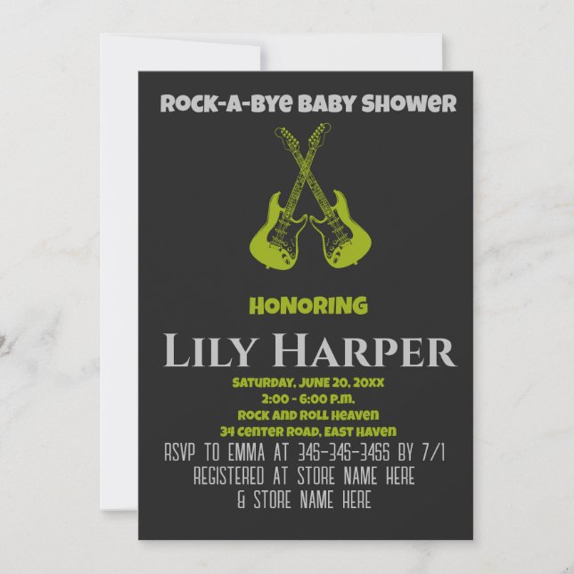 Rock a Bye Guitar Rock Star Baby shower Invitation (Devant)