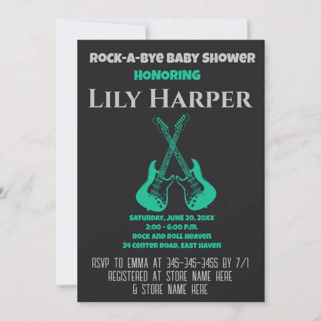 Rock a Bye Guitar Rock Star Baby shower Invitation (Devant)