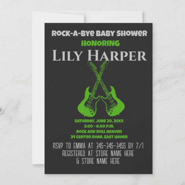 Rock a Bye Guitar Rock Star Baby shower Invitation (Devant)