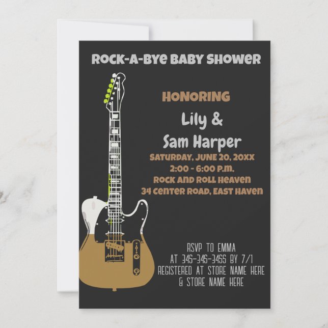 Rock a Bye Guitar Rock Star Baby shower Invitation (Devant)