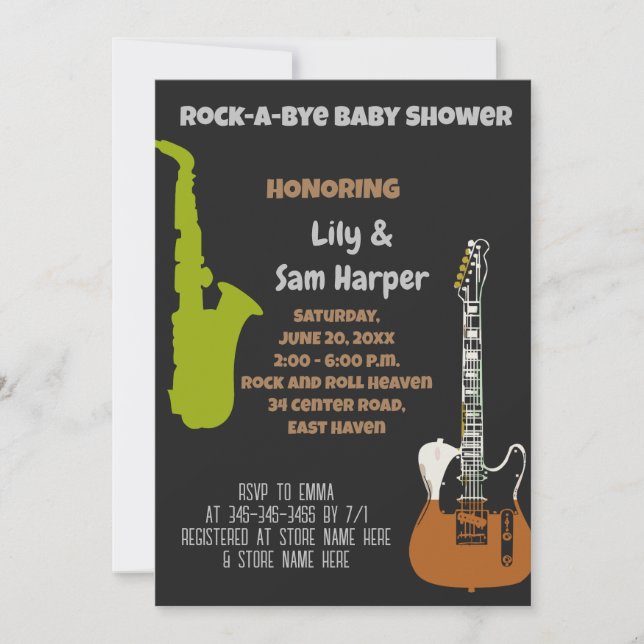 Rock a Bye Guitar Rock Star Baby shower Invitation (Devant)