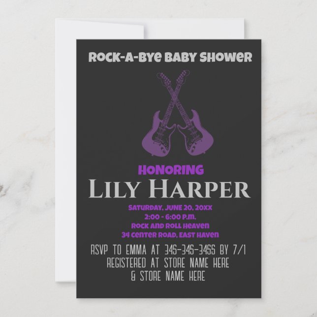 Rock a Bye Guitar Rock Star Baby shower Invitation (Devant)