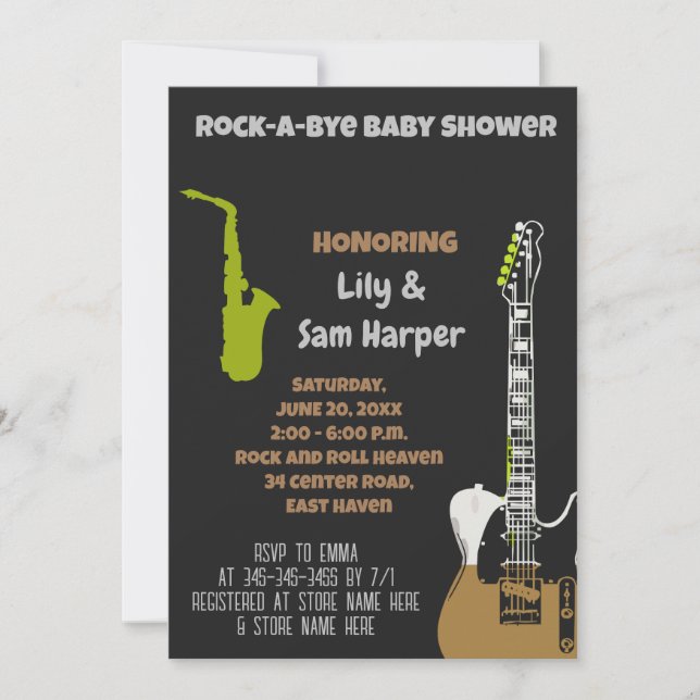 Rock a Bye Guitar Rock Star Baby shower Invitation (Devant)