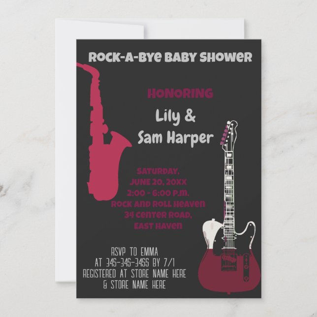 Rock a Bye Guitar Rock Star Baby shower Invitation (Devant)