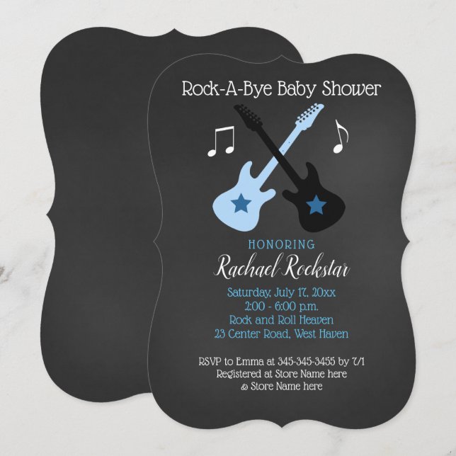 Rock a Bye Guitar Rock Star Baby shower Invitation (Devant / Derrière)