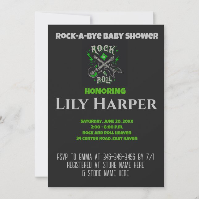 Rock a Bye Guitar Rock Star Baby shower Invitation (Devant)