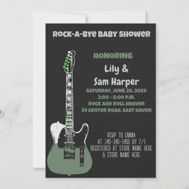 Rock a Bye Guitar Rock Star Baby shower Invitation (Devant)