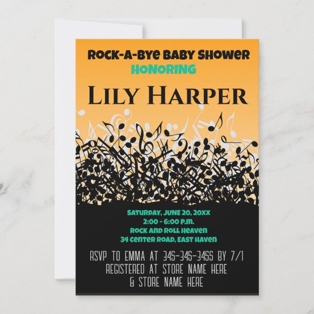 Rock a Bye Guitar Rock Star Baby shower Invitation (Devant)