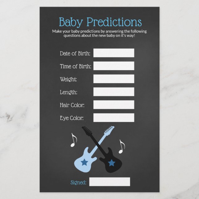 Rock a bye Rockstar Baby shower Predictions jeu (Devant)