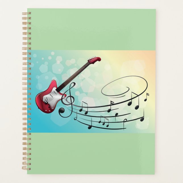 Rock and Roll Electric Guitar Swirling Music Notes (Devant)