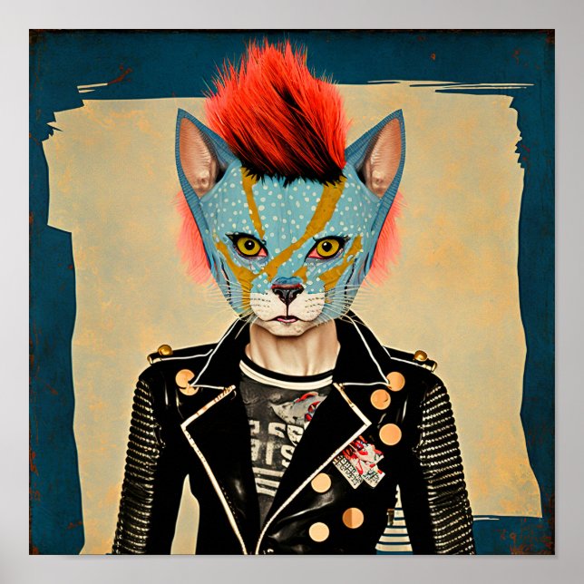 Rock and Roll Kitty - Punk Cat Poster Art (Devant)