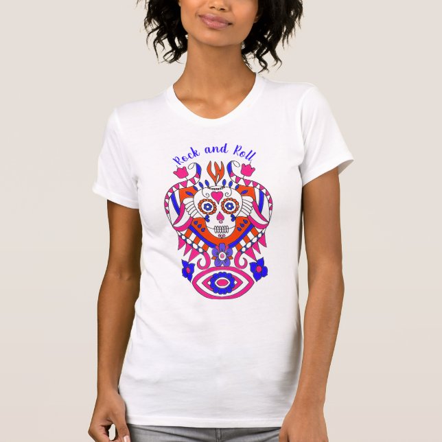 Rock and Roll Sugar Skull T-Shirt (Devant)