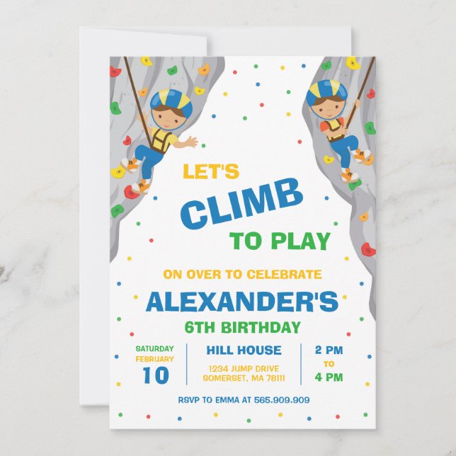 Rock Climbing Birthday Party Invitation (Devant)
