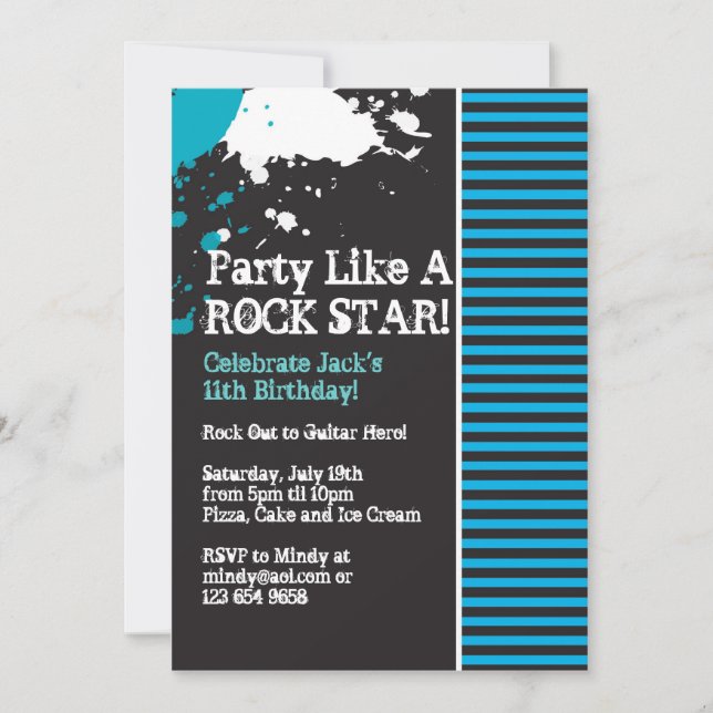 Rock, Grunge, Punk, Boy Party Invitation (Devant)