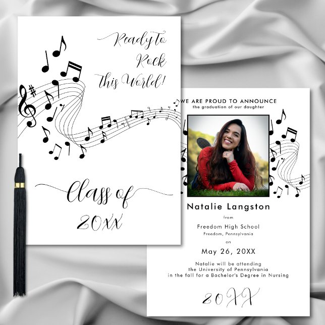 Rock Music Black White Photo Graduate Faire-part (Rock Music Black White Photo Graduate Announcement)