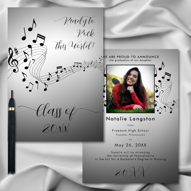 Rock Music Black White Photo Graduate Faire-part (Créateur téléchargé)