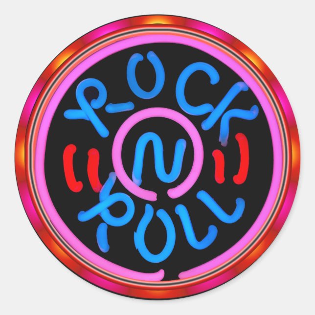 Rock n Roll Music Neon Sign Look Stickers (Devant)