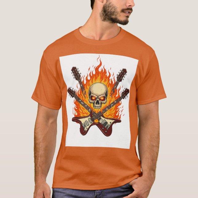 "Rock 'n' Roll Skull & Guitar T-Shirt - Symbole de (Devant)